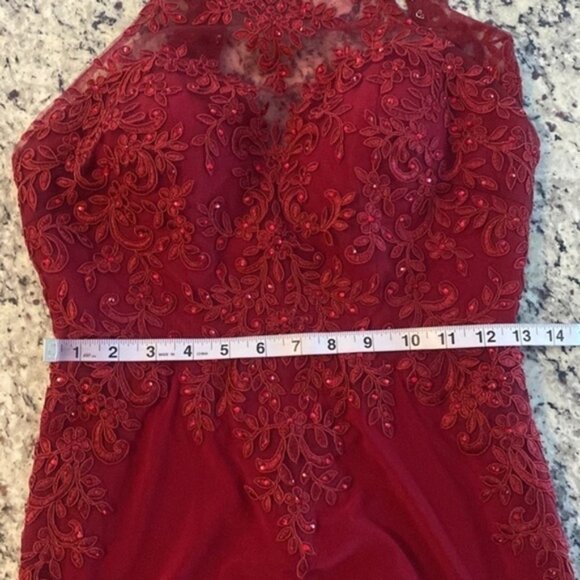 Alyce Paris burgundy lace formal slit leg jersey gown 6 O18 - Picture 15 of 16